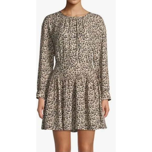 Rebecca Taylor Silk Leopard Print Long Sleeve Mini Dress